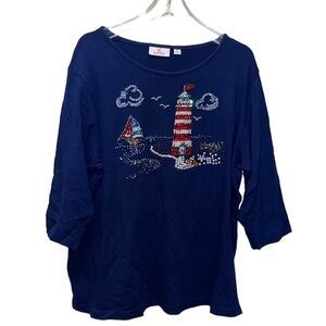 Quacker Factory Beads & Sequins Sailboat~Lighthouse Top/Blouse~sz 1X